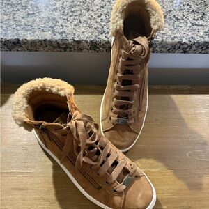 UGG Olive High Top Sneakers Women 10 Chestnut Leather Shearling Lined Boot